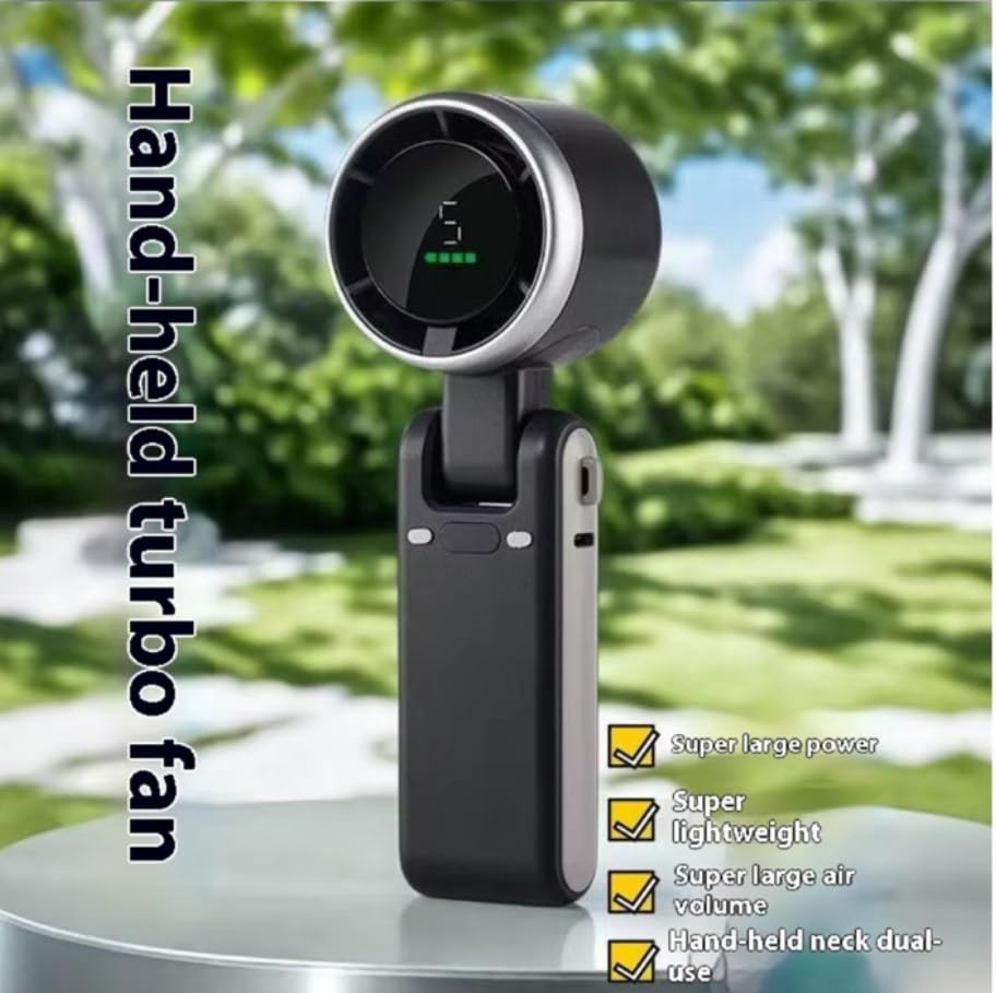 CasaCare Handheld Portable Turbo Fan,with LED Display, USB Rechargeable Personal Cooler with 5 Speeds, Foldable Portable Fan for Makeup, Office, Outdoor,Travel
