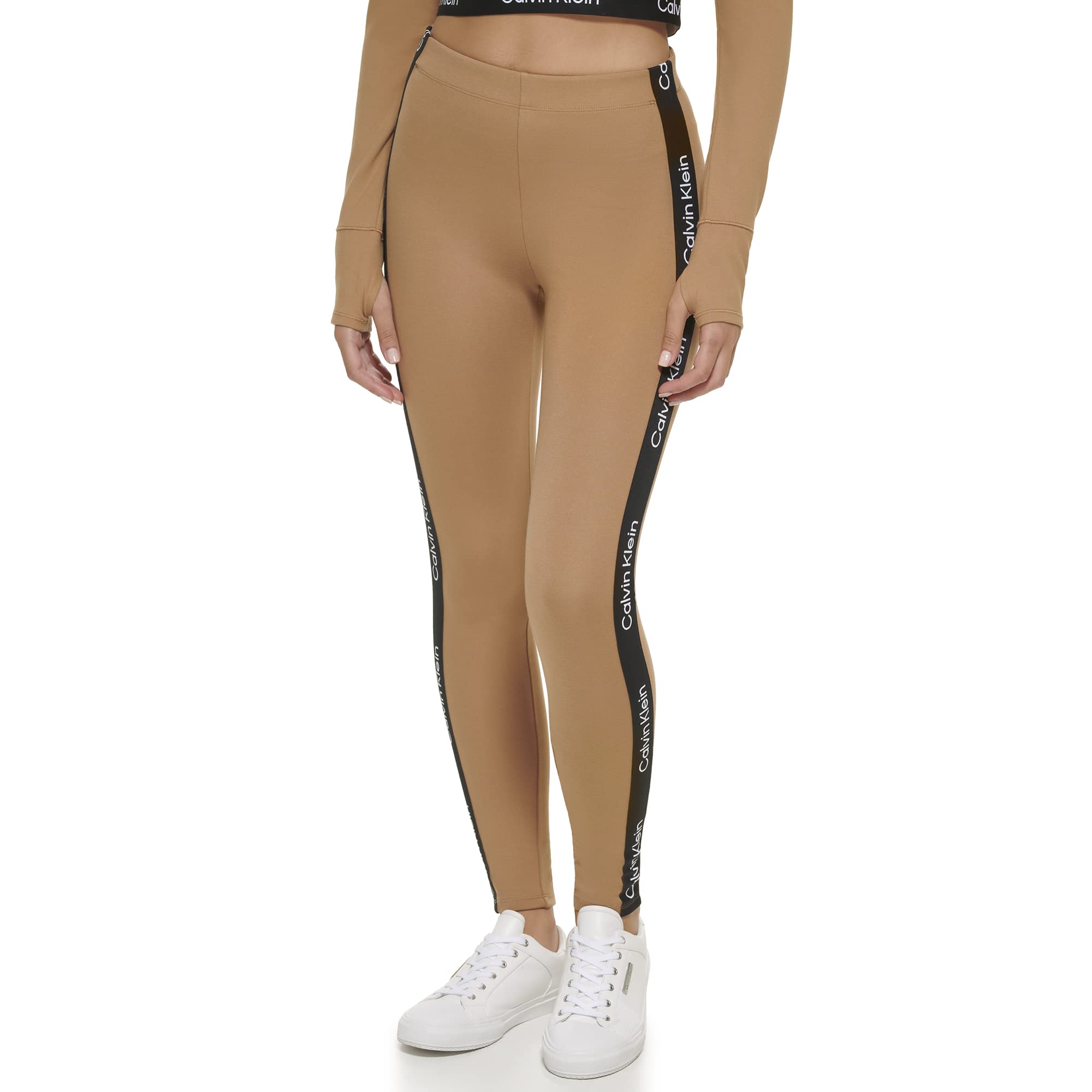 Calvin Klein Performance Women's High Waisted Logo Leggings, Teak, Large