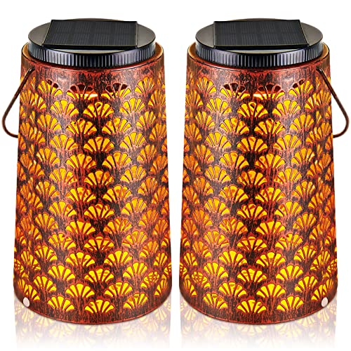 JSOT Solar Lanterns Outdoor Waterproof, 2 Pack Hanging Yard Decor Outdoor Lights for Metal Backyard Porch Patio Table Balcony Lawn Pathway Tree 2 Modes Warm/Cool White