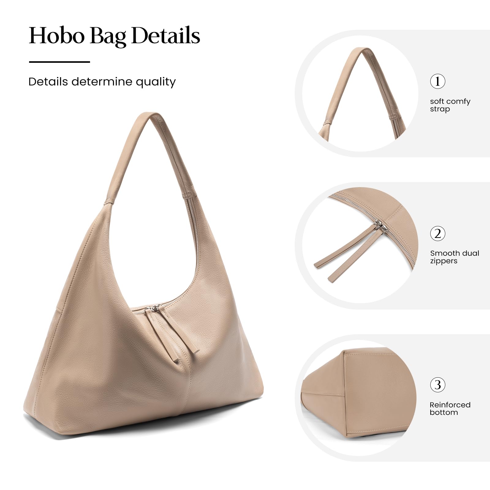 befen Leather Slouchy Hobo Bags for Women, Ultra Soft Full Grain Leather Large Tote Bag,Lightweight Tote Purses Foldable Shoulder Handbag, Oversized Hobo Bags for Women Work Travel, Milk Tea