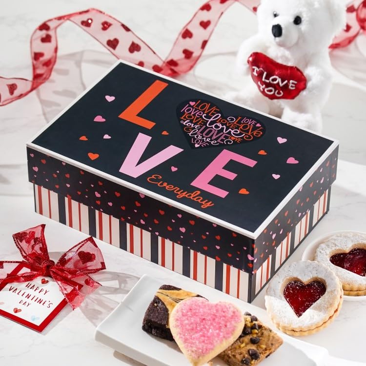 Broadway Basketeers Valentine's Day Gift Basket, Brownies and Cookie Gift Box for Women, Men, Boyfriend, Girlfriend, Wife, Husband, Loved One, Partner, Valentine