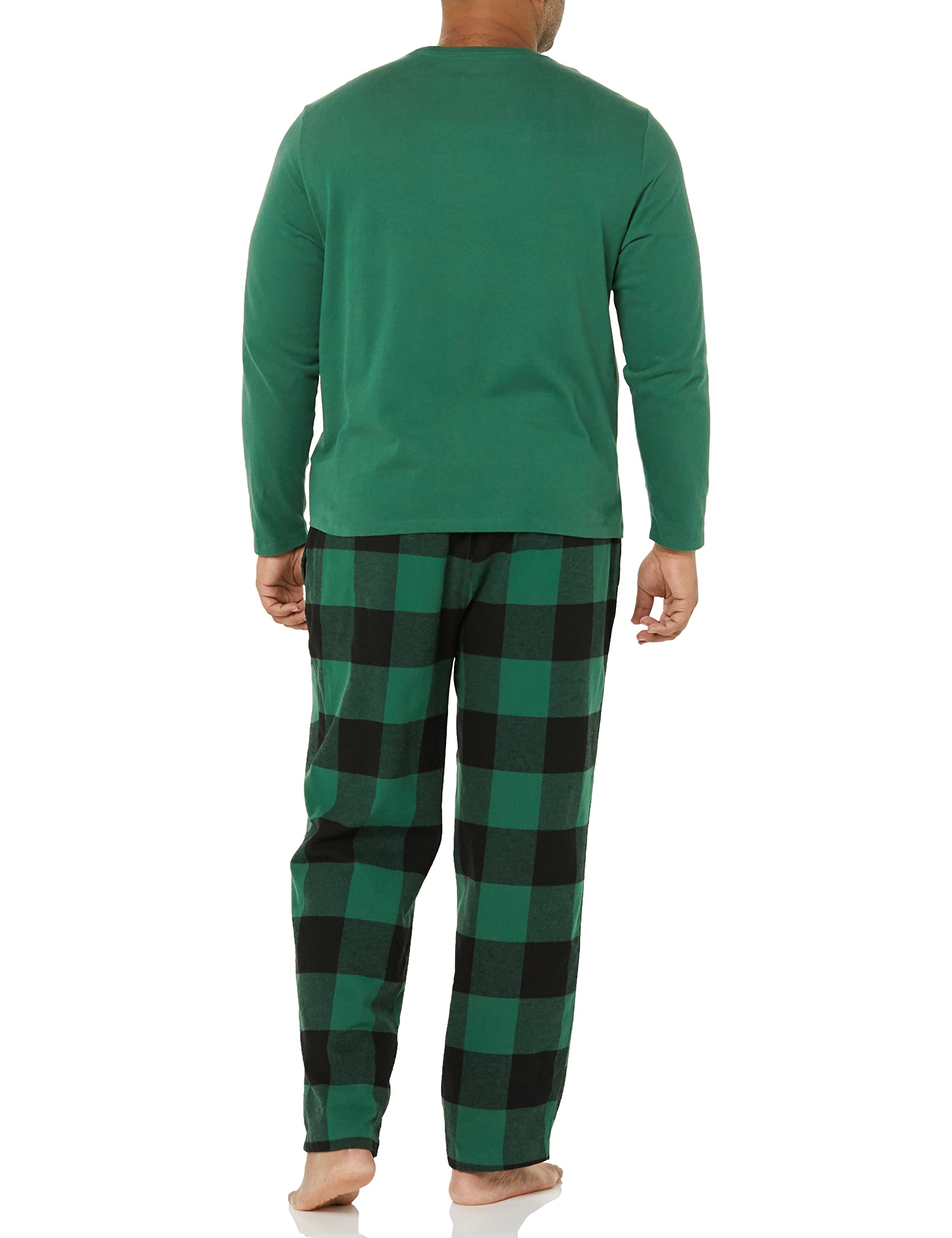 Amazon Essentials Men's Soft Flannel Pajama Sleepwear Set (Available in Big & Tall), Green/Buffalo Plaid, Large