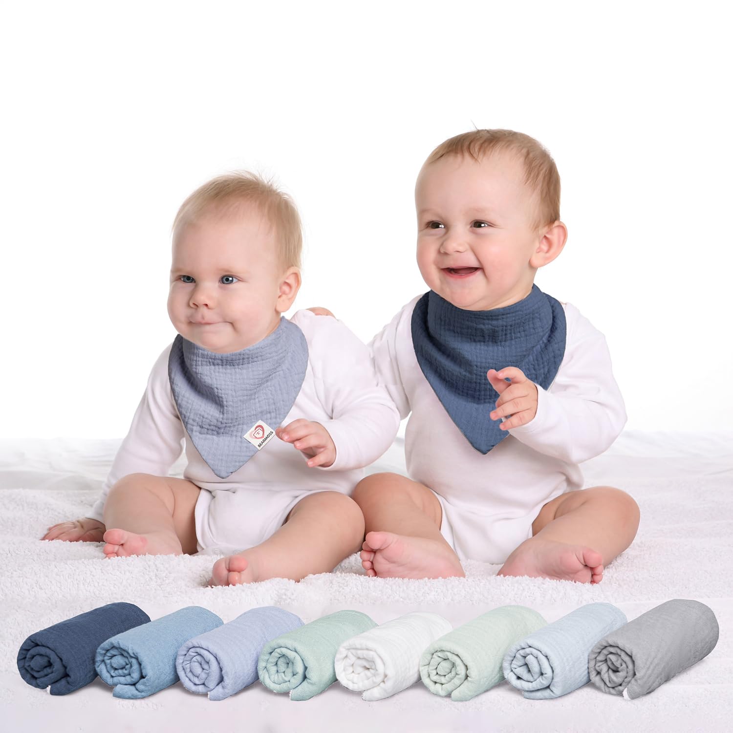 Bearmoss Muslin Baby Bibs 8 Pack 100% Cotton Baby Bandana Drool Bibs for Unisex Baby Girls Boys Drooling and Teething (Mint Iceberg)