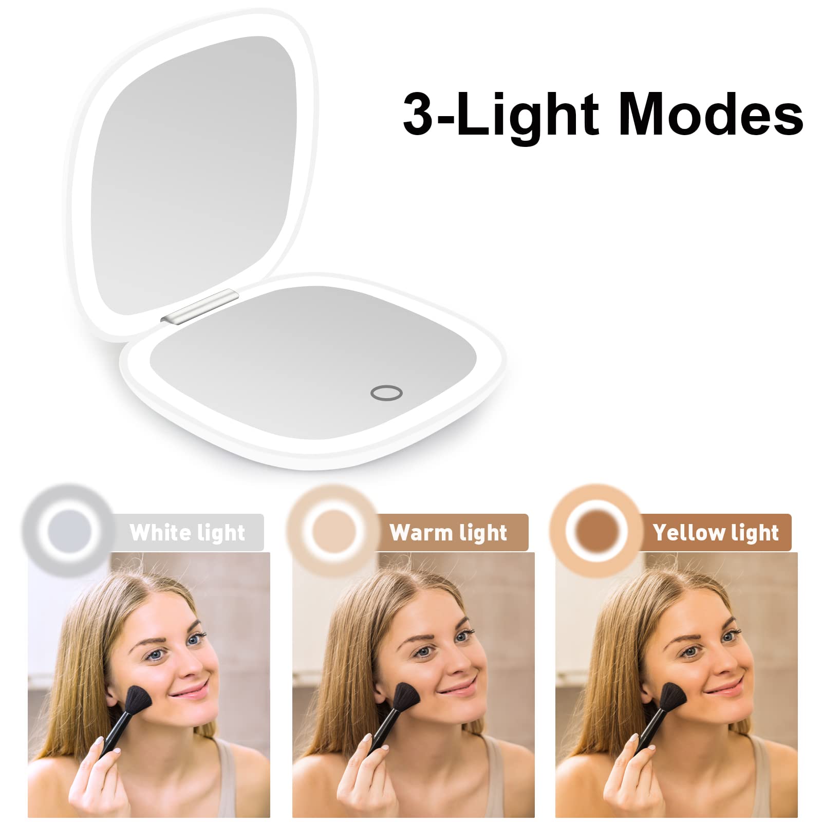 deweisn Compact Mirror, Lighted Travel Makeup Mirror with 1X/10X Magnifying Double Sided Dimmable Portable Pocket for Handbag and Pocket, USB Charging(White)