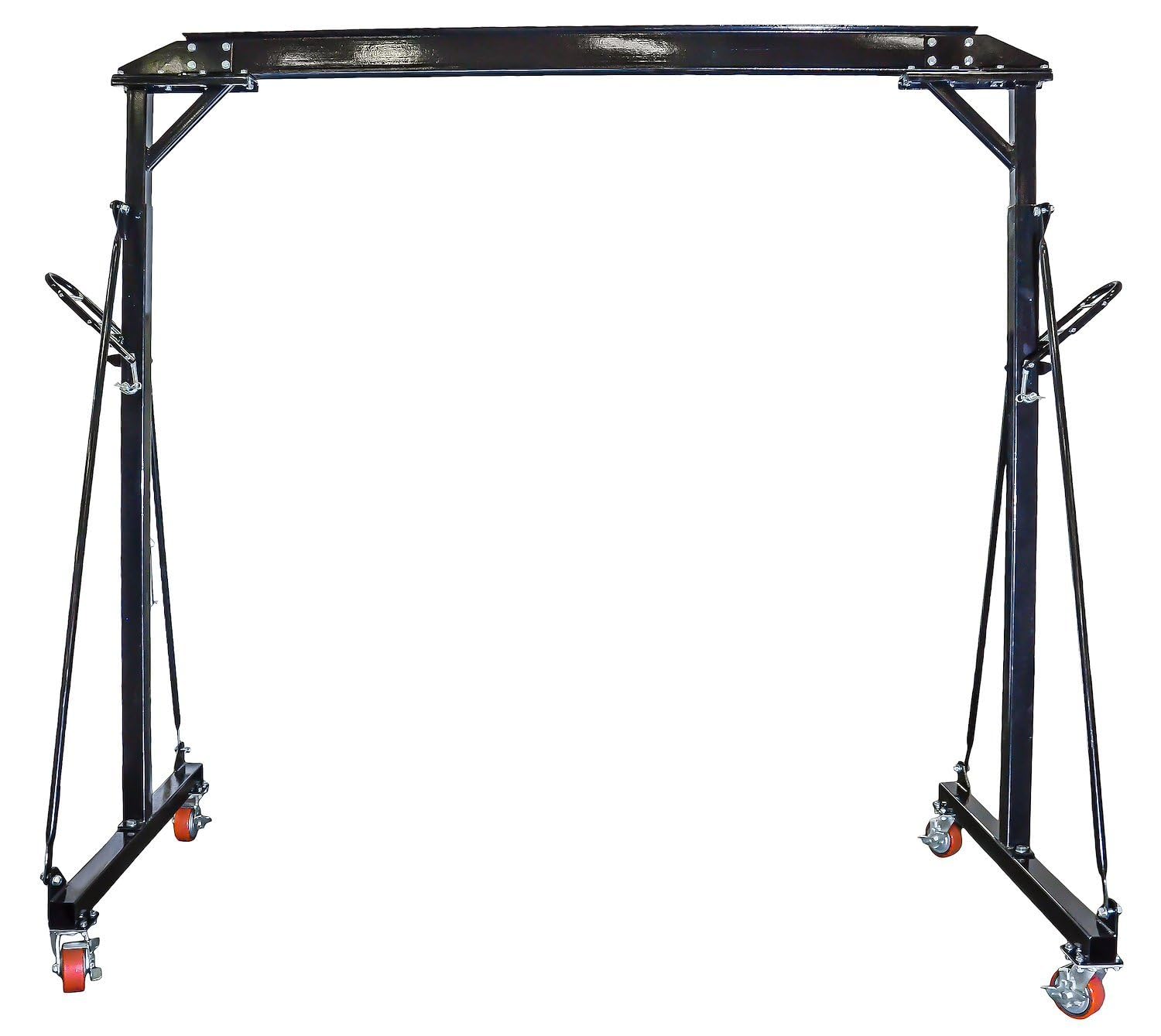 JEGS Adjustable Height Gantry Crane | 1-Ton Capacity | Adjusts from 7’11” to 11’9” in Height | Black Powder Coated Steel | Includes Four 5” Swivel Caster Wheels