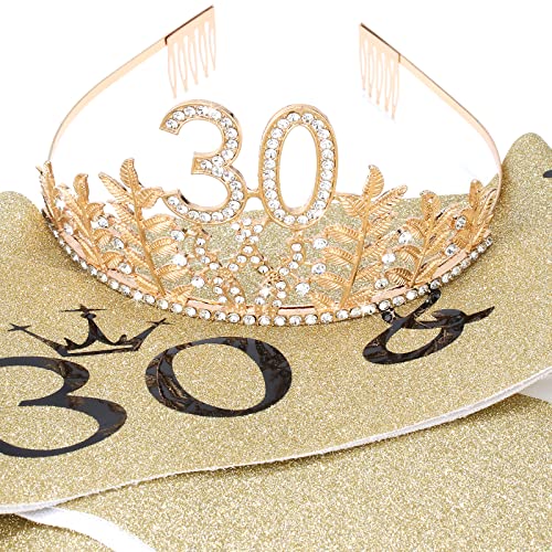 30th Birthday Sash and Tiara for Women, CIEHER 30th Birthday Decorations for Women Gold 30th Birthday Sash Birthday Crown 30 & Fabulous Sash for Women 30th Birthday Gifts for Her Happy 30 Birthday