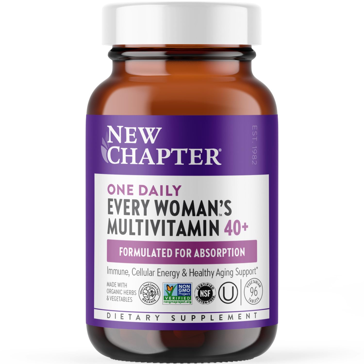 New Chapter Women's Multivitamin 40 Plus for Energy, Healthy Aging + Immune Support with 20+ Nutrients -- Every Woman's One Daily 40+, Gentle on the Stomach, 96 Count