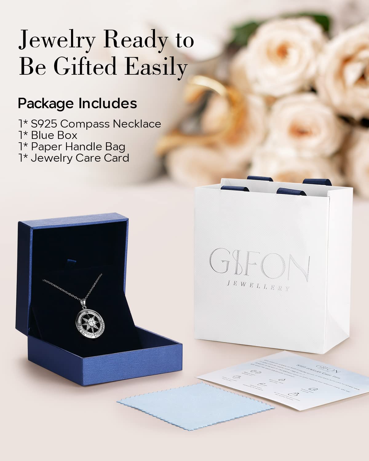 S925 Necklace Gift for Wife |Compass Jewelry |Women Anniversary |Sterling Silver |Girlfriend Birthday Gifts for Her Valentines |I'd be Lost without You|Jewel 18K White Gold