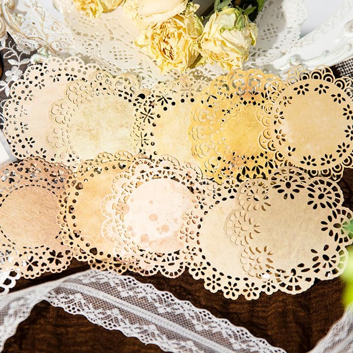 60 Pcs Lace Paper Decoupage Paper Round Lace Paper Lace Table Doilies for Scrapbook Supplies Aesthetic Journals Junk Journal Planners Vintage Journaling Supplies Crafts（C）