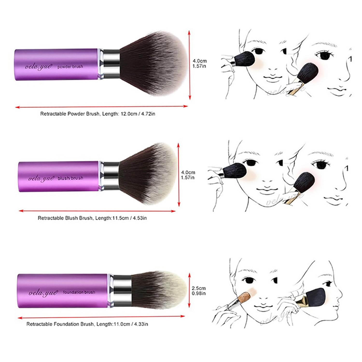 Vela.Yue Retractable Face Kabuki Brush Round Powder Makeup Brush