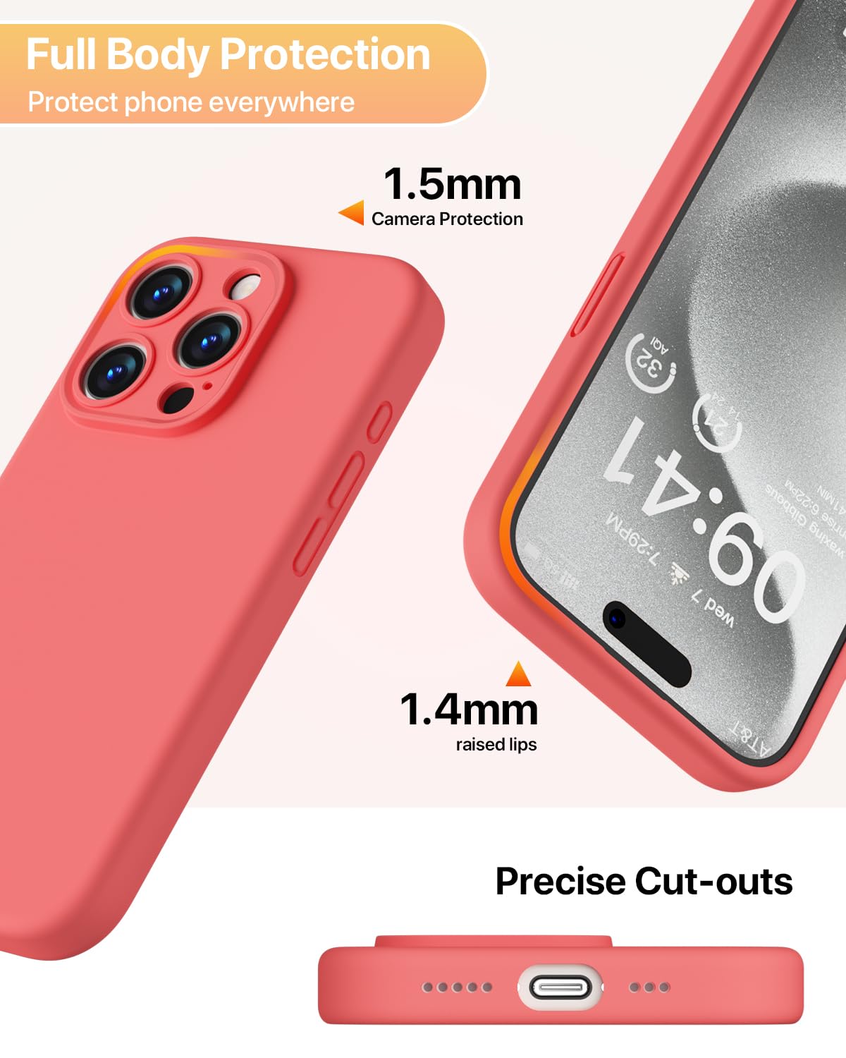 GOODVISH Compatible with iPhone 15 Pro Case, Silicone Upgraded [Enhanced Camera Protection] Phone Case with [2 Screen Protectors], Soft Anti-Scratch Microfiber Lining Inside, 6.1 inch,Pomelo Pink