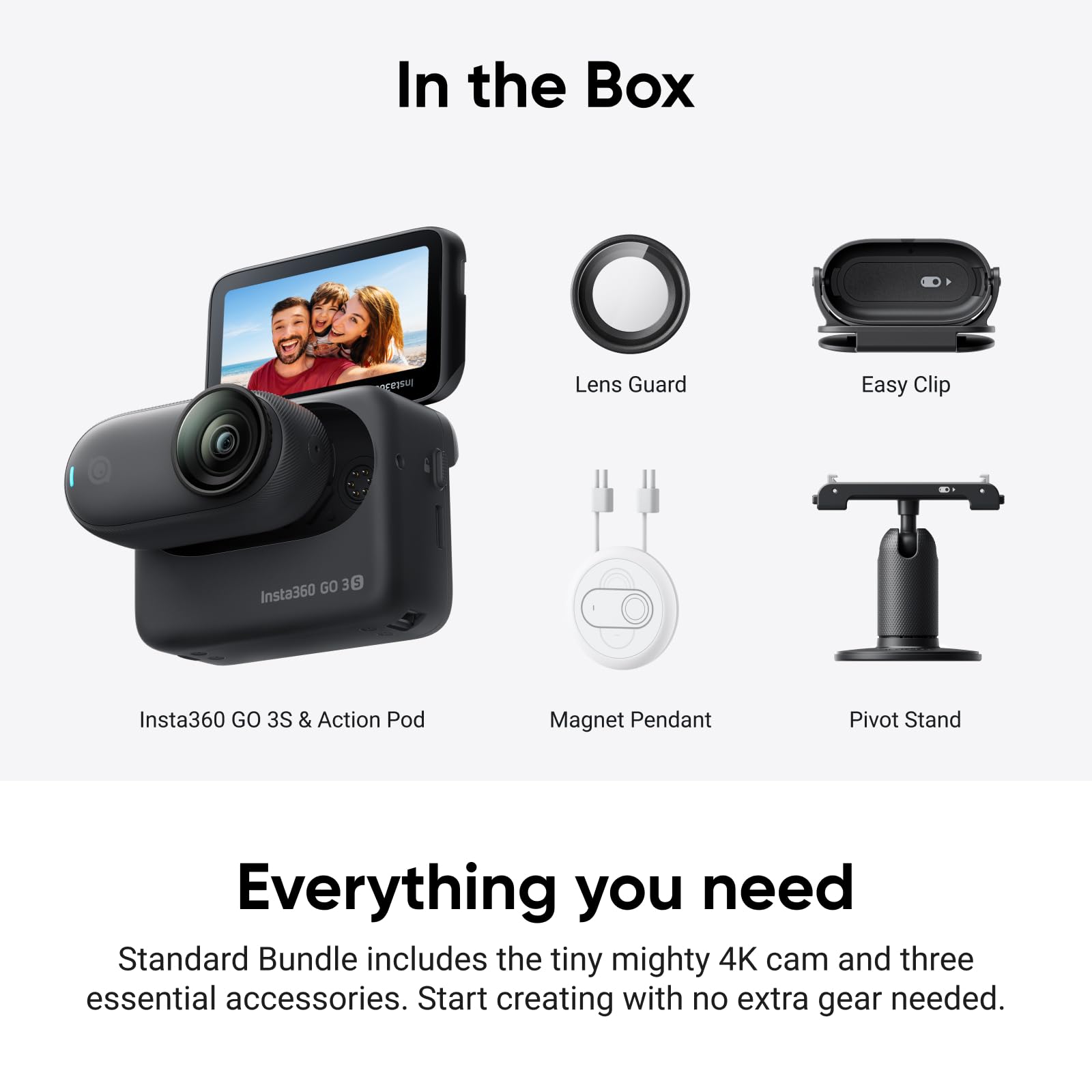 Insta360 GO 3S - 128 GB Black 4K Tiny Portable Vlogging Camera, Hands-Free POVs, Mount Anywhere, Stabilization, 140 Min Battery Life, 10m Waterproof, Pet POV