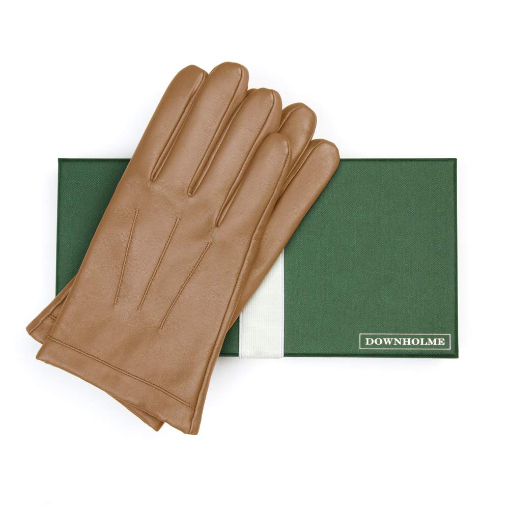 Downholme Touchscreen Leather Cashmere Lined Gloves for Men (Tan, M)