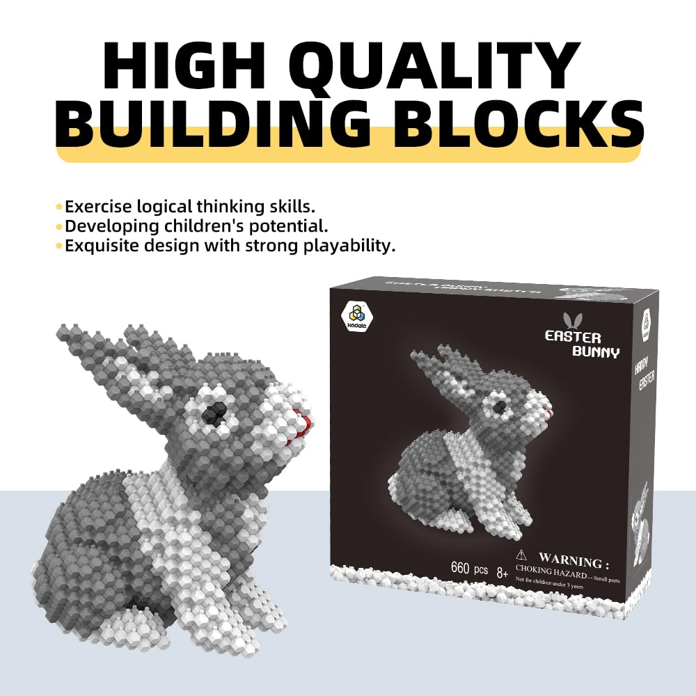 KADELE Easter Bunny Building Animal Sets, Extremely Challenging STEM Building Blocks Decor for Adults Kids, Micro 3D Educational Toys for Boys Girls Ages 8 and Up (660 Pieces)