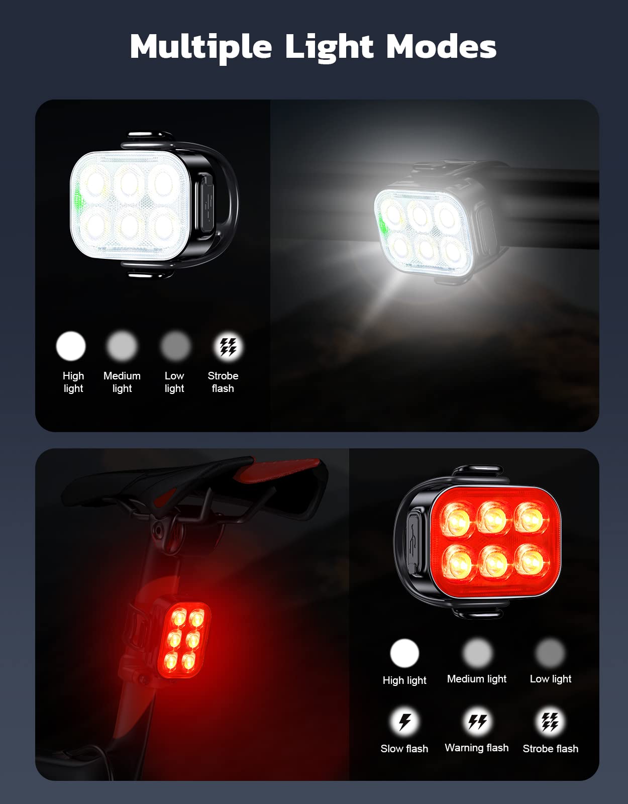 Zewdov Bike Lights for Night Riding, USB Rechargeable Bike Lights Front and Back, Waterproof IP65 Bicycle Light, 4+6 Modes Bike Headlight and Tail Light Set,1.5 Hrs Fast Charging, Easy to Install