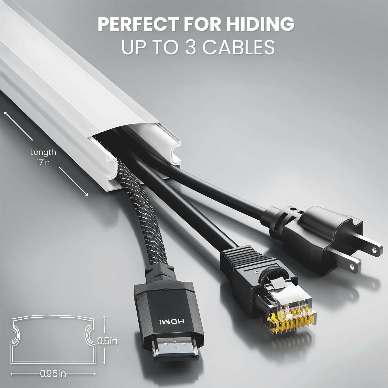 153in Cord Hider - Cord Covers for Wires on Wall, Cable Hider, Cable Cover - Cable Concealer, Cord Hider for Wall Mount TV, Wire Hider & Wire Cover TV Cable Hider Wall Kit - 9X(L17xW0.95xH0.5) - White