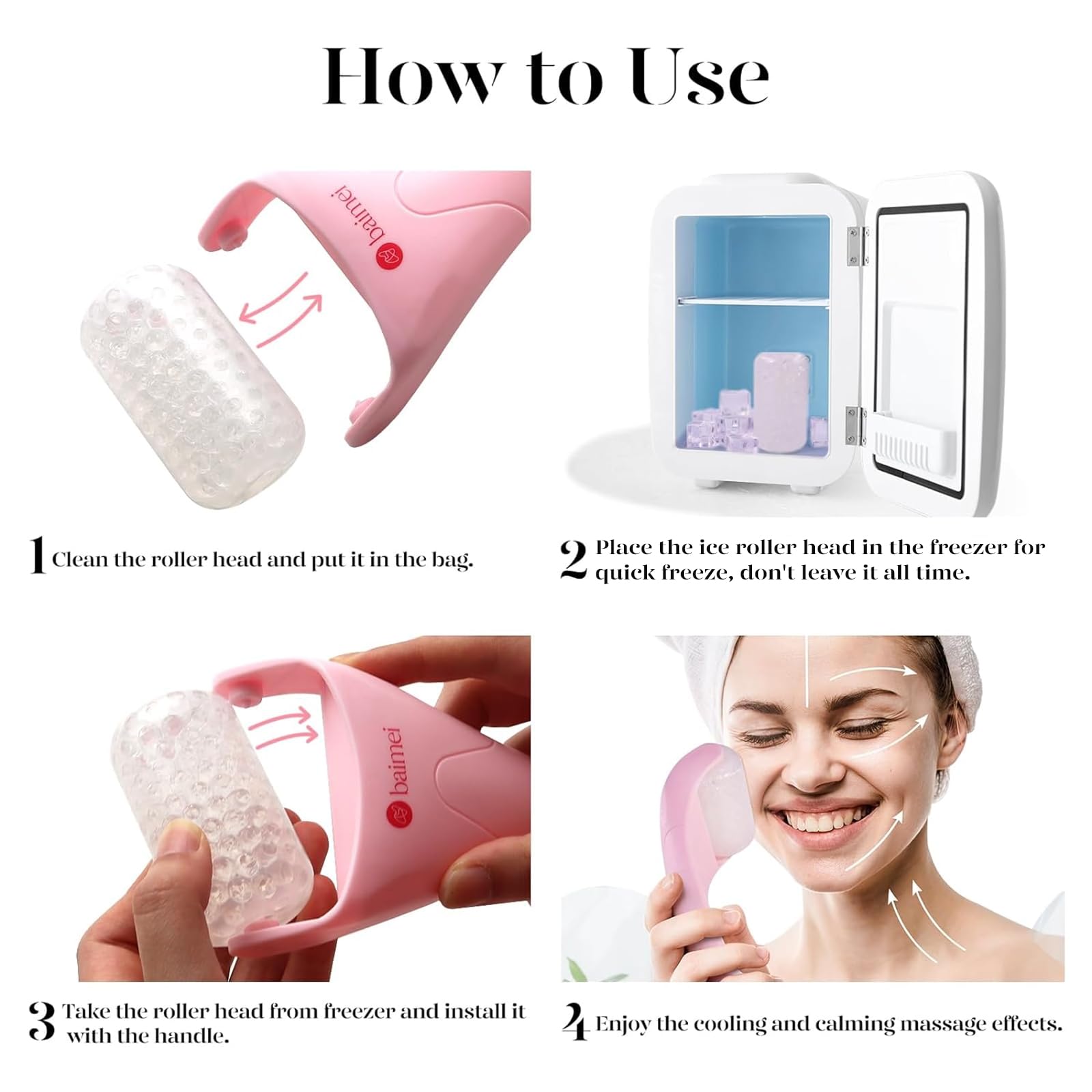 BAIMEI IcyMe Ice Roller for Face Women and Gua Sha Facial Tool Set, Ice Face Roller Reduces Puffiness, Relieves Migraines, Skin Care Tools, Self Care Gift for Women - Pink