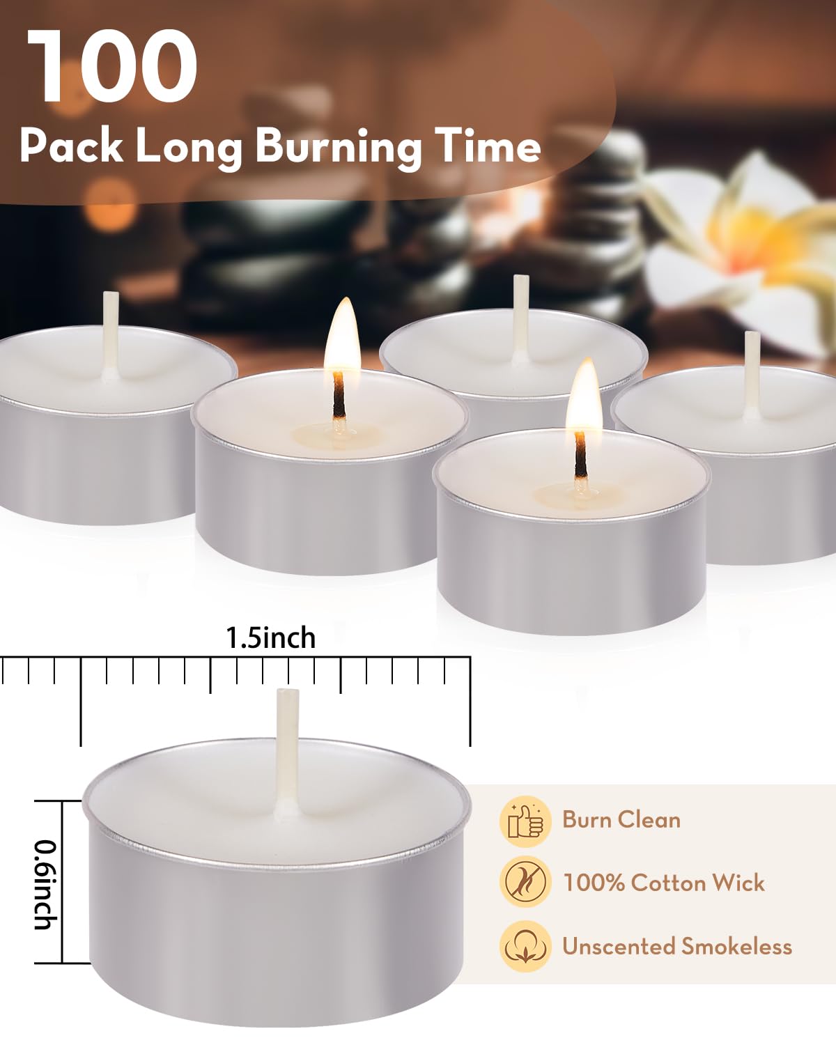 Ashlux Tea Lights Candles 100 Pack[4.5 Hours Long Burning][Burn Clean] Unscented White Tealight Candles Small Mini Tea Candles White Bulk Tea Light Candles for Wax Melt Warm Tea Coffee Power Outages