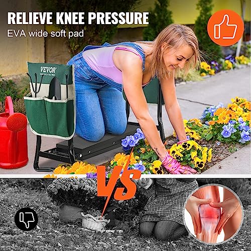 VEVOR Folding Garden Kneeler and Seat Heavy Duty, Widened 8" EVA Foam Pad, Portable Garden Stool with Tool Bags, Gardening Bench to Relieve Knee & Back Pain, Great Gifts for Seniors, Women, Parents