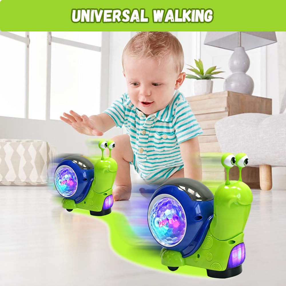 Bysku Baby Toddler Infant Luminous Snail Toy, Electric Tummy Time Toys Crawling Snail Musical Toys with Light-up Music, Light-Up Walking Dancing Moving Interactive Sensory Toy (Green)