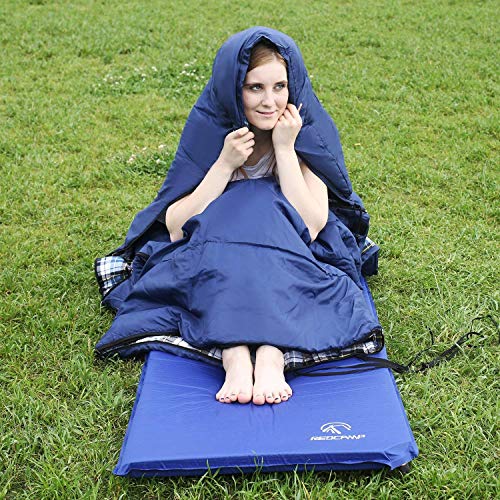 REDCAMP Cotton Flannel Sleeping Bag for Adults, XL 32F Comfortable, Envelope with Compression Sack Blue 2lbs(95"x35")