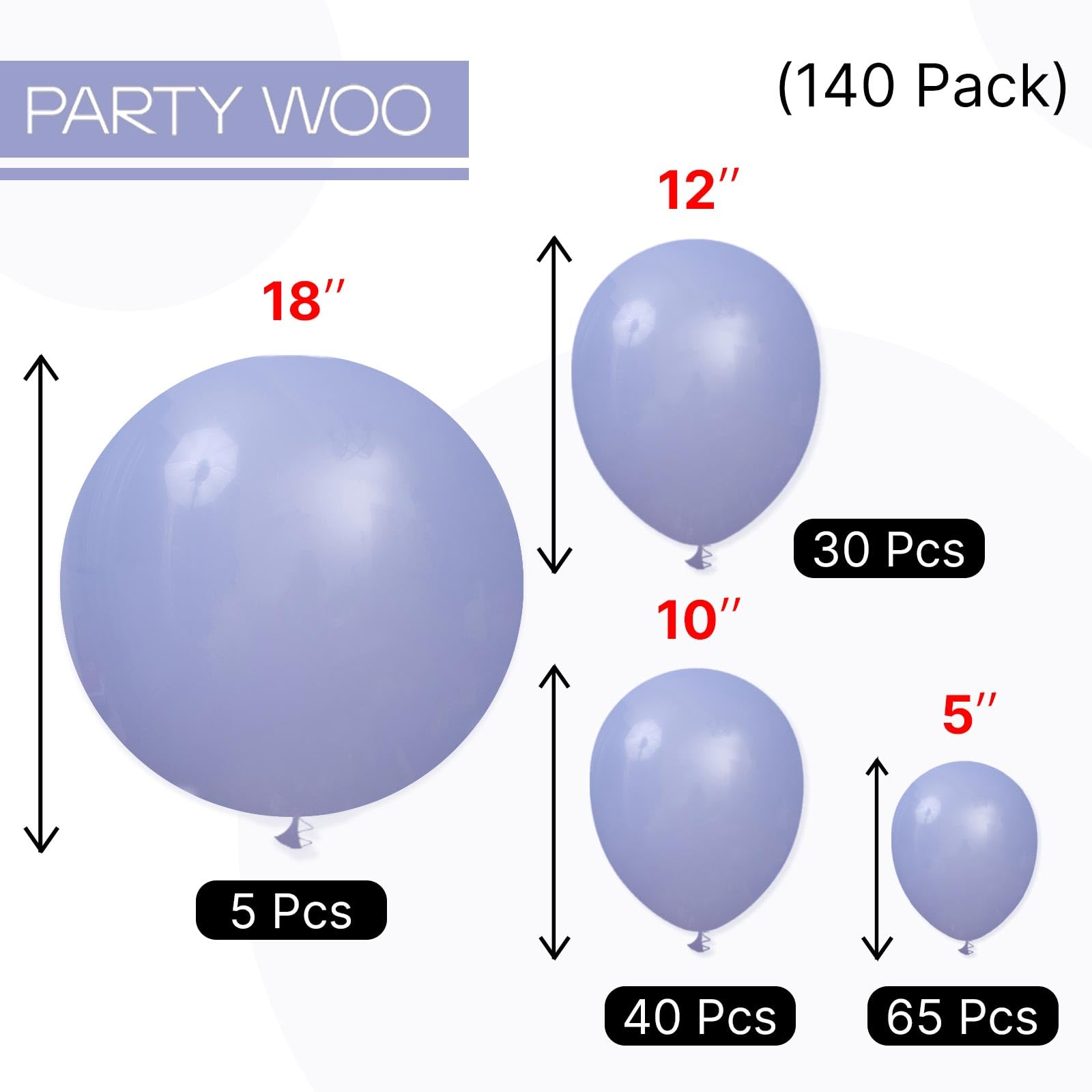 PartyWoo Dusty Purple Balloons 140pcs Different Sizes of 18 12 10 5 Inch Lavender Lilac Boho Neutral Balloon Arch Kit for Graduation Baby Shower Cat Tornado Birthday Party Decorations Purple-F49