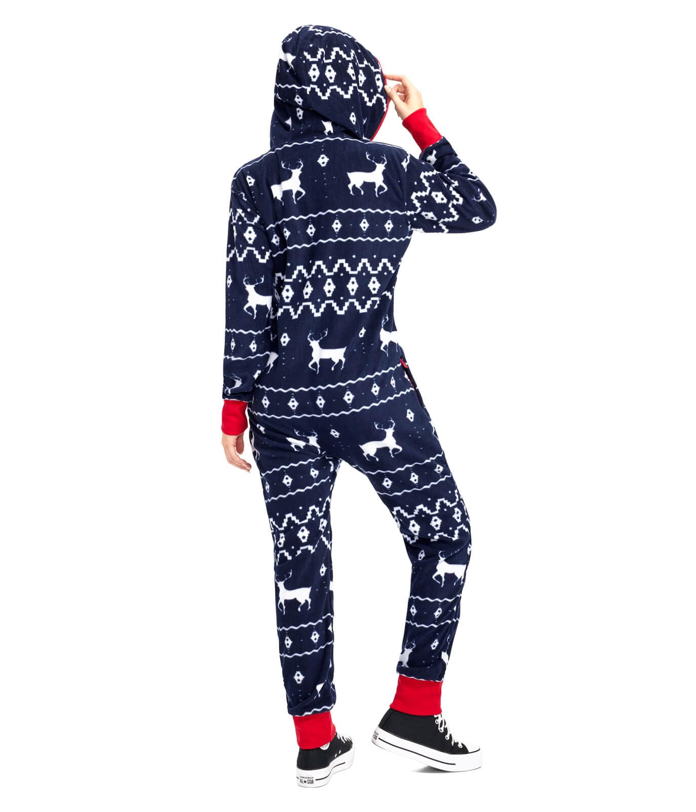 Tipsy Elves Christmas Onesies for Adults - Comfy Unisex Matching Holiday Jumpsuits with Convenient Pockets - Blue Fair Isle Christmas Jumpsuit Size Small