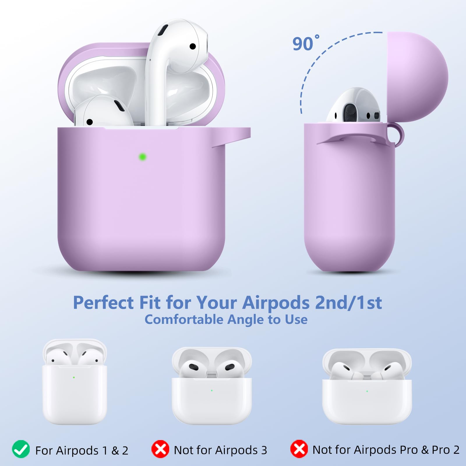 Lerobo for AirPods Case 1st/2nd Generation Case Cover,Soft Silicone Full Protective Case with Cleaner Kit and Magnetic Anti-Lost Cord,for Airpods Case with Keychain Front LED Visible, Lavender