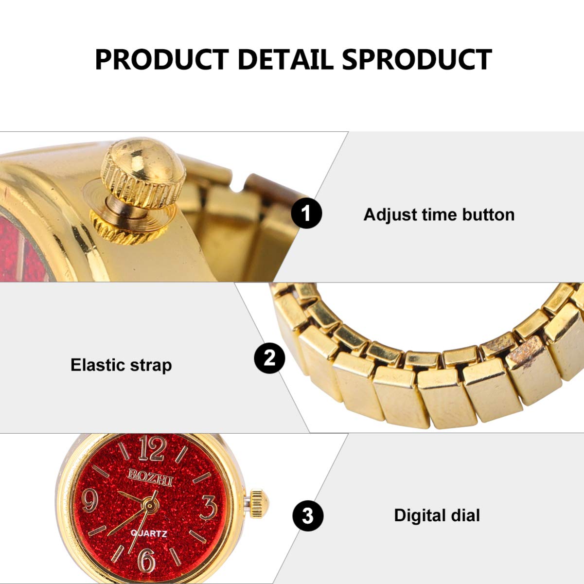 Baluue Women Men Finger Watch Vintage Ring Watch Round Quartz Analog Finger Ring Watch for Birthday Graduation Red