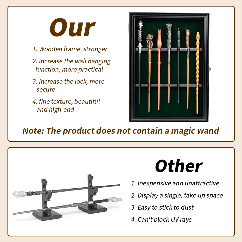 Derkerry Wood Wands Display Case - Vertical Universal Wall Mount Hanging Wood Magic Wand Holder Box for 7 Wand Collection - Wand Not Included