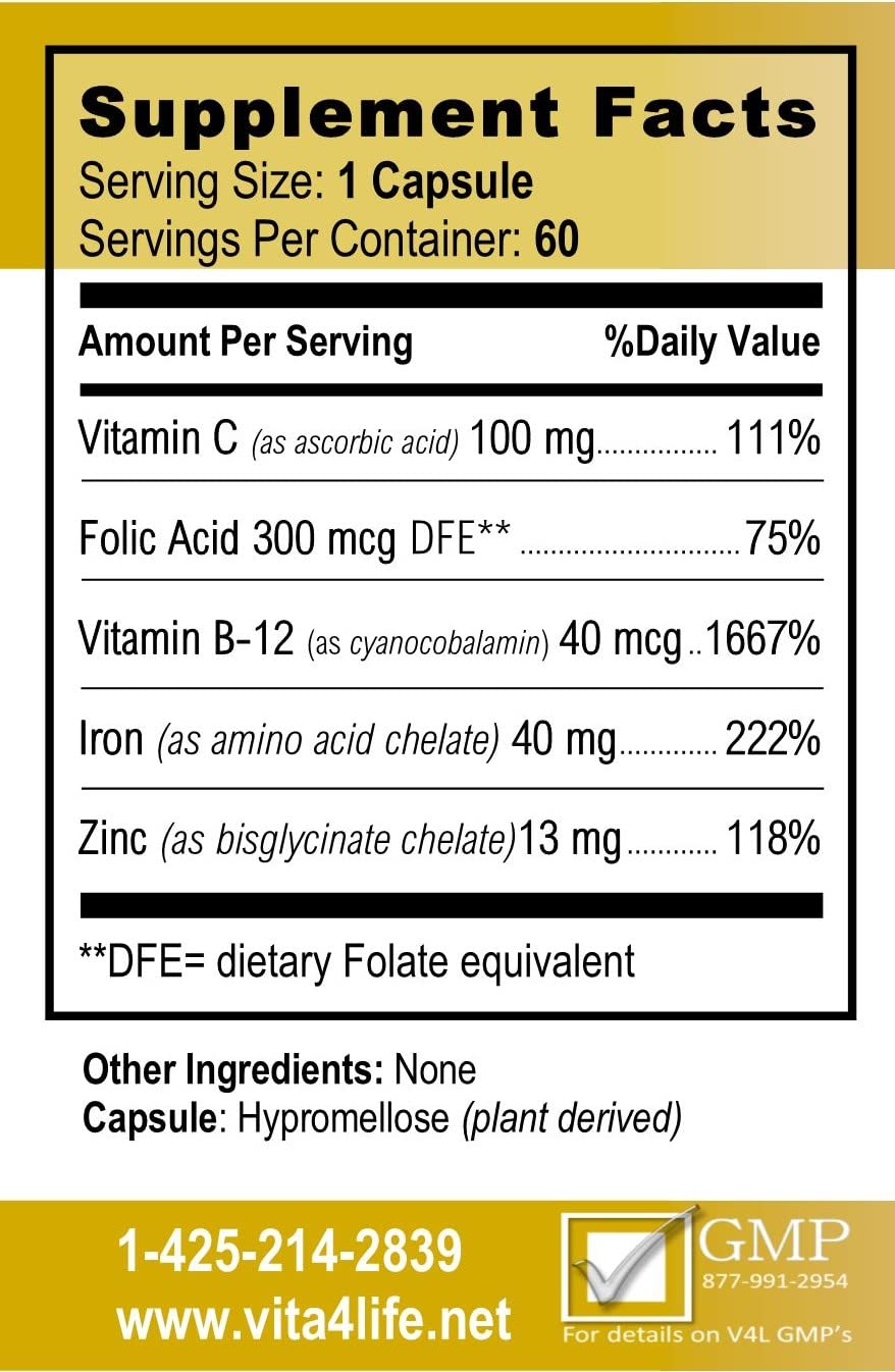 Iron Support 'Plus' Vitamin B-12 - Bariatric Supplement for Anemia - 60 Count