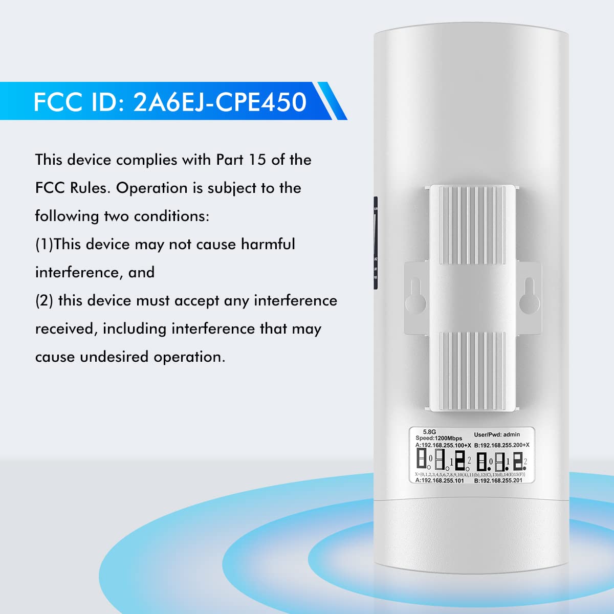 Wireless Bridge,UeeVii CPE450 5.8G Access Point to Point WiFi Bridge Outdoor to Shop Barn Garage Building,Plug and Play,3KM Long Distance,14dBi Antenna,24V PoE Injector,2 RJ45 LAN Port,2PCS