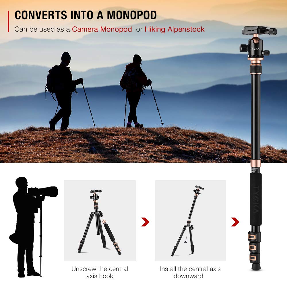 TYCKA 56” Camera Tripod, Lightweight Aluminum Travel Tripod Professional Compact Tripod Monopod for DSLR Camera with 360 Degree Ball Head, Quick Release Plate, Carry Bag
