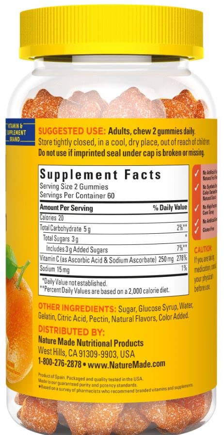 Nature Made Vitamin C 250 mg Gummies Dietary Supplement 120 Count+Better Guide Vitamins Supplements