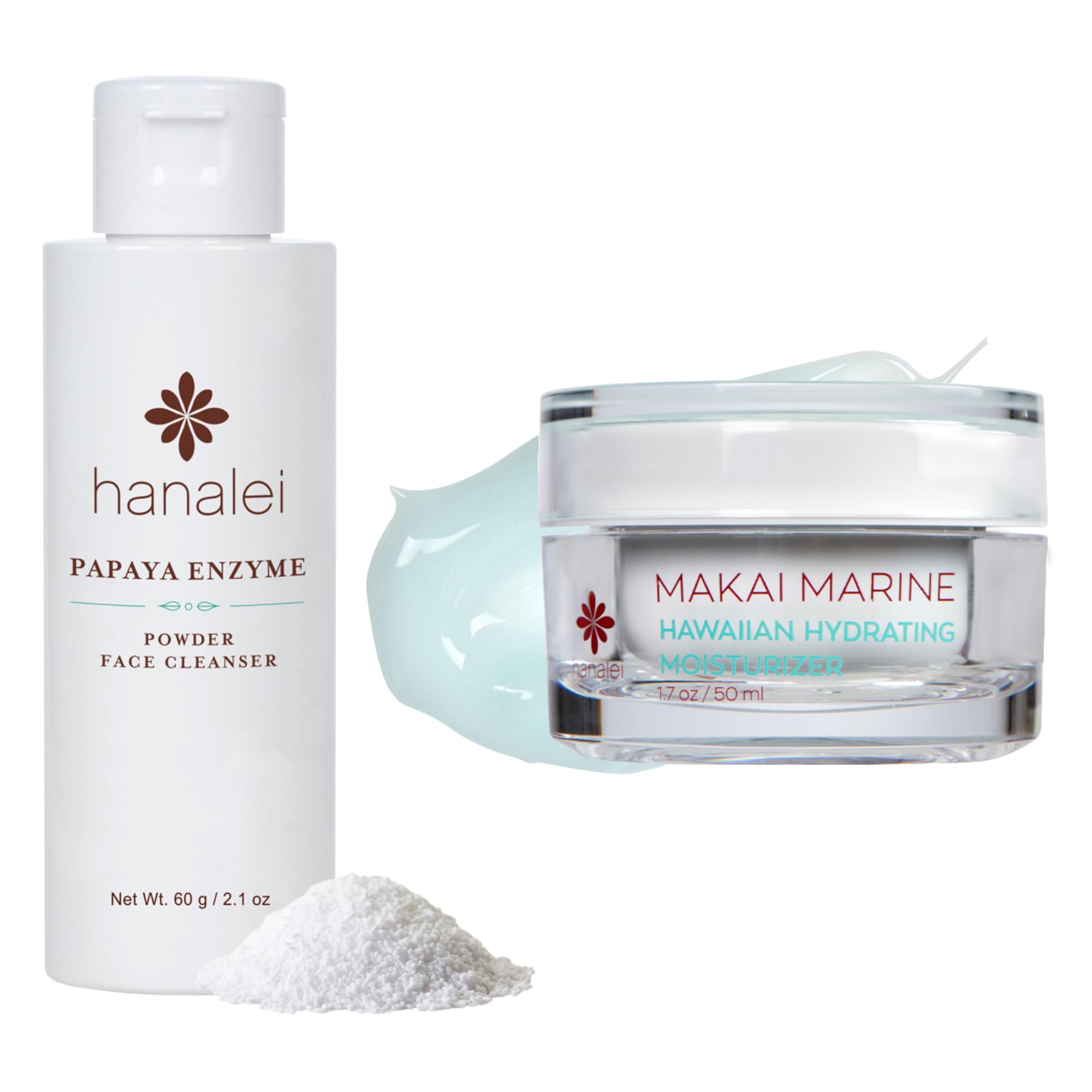 Hanalei Papaya Powder Face Cleanser 60g and Makai Marine Face Moisturizer 1.7 Fl Oz - Cruelty-Free - (2- Pack Bundle)