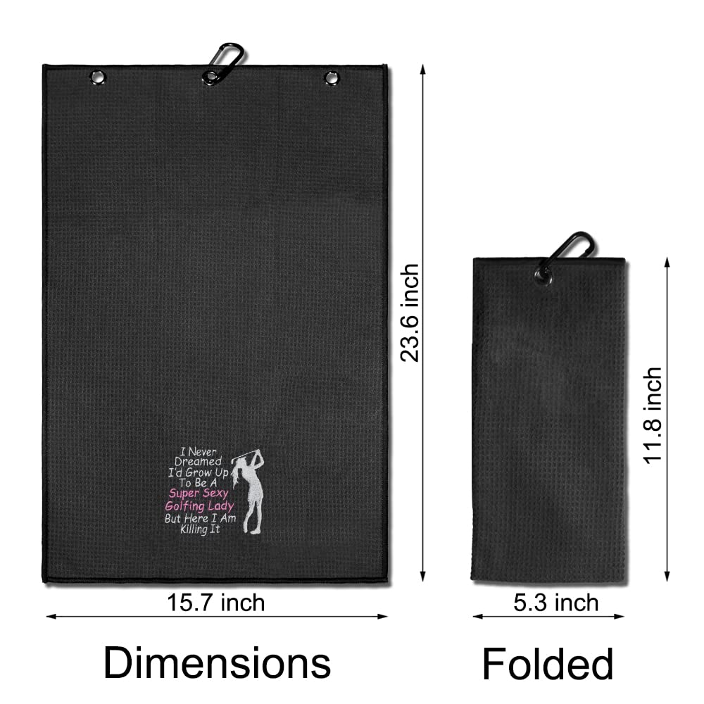 TOUNER Funny Golf Towel Gift for Sister, Retirement Gifts for Women Golfer, Funny Golf Towel for Women, Embroidered Golf Towels for Golf Bags with Clip (Super Sexy Golfing Lady)