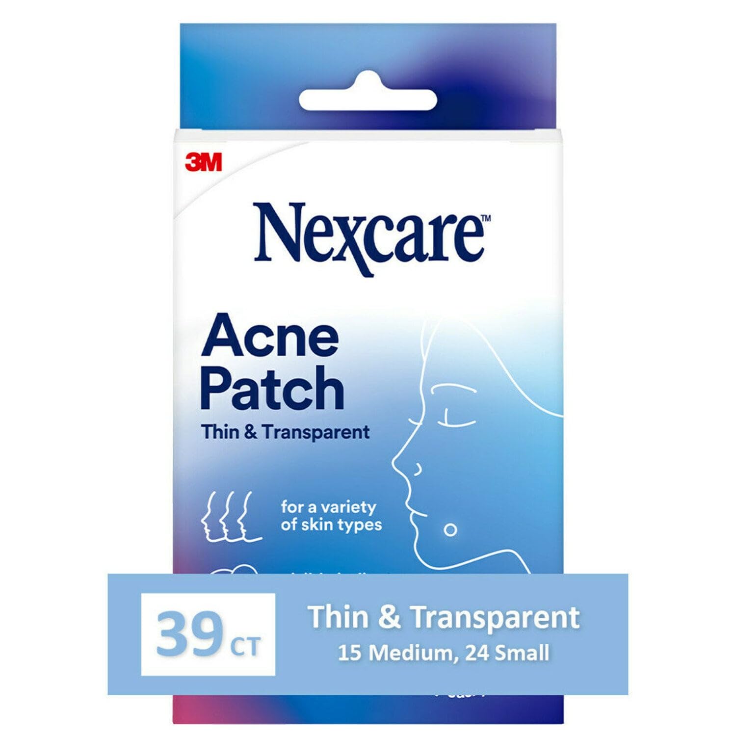 Nexcare Thin and Transparent Acne Patch, Skin Cover Absorbs Pus and Oil from Clogged Pores, made with hydrocolloid, tab allows for easy removal from liner - 39 Pimple Patches