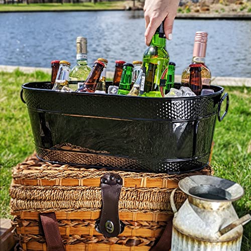 BREKX Colt Copper Finish Galvanized Bucket for Parties, Oval 16-Bottle Hammered Beverage Chiller with Handles, Farmhouse Bucket for Galvanized Decor or Storage, 15QT (4 Gallon)