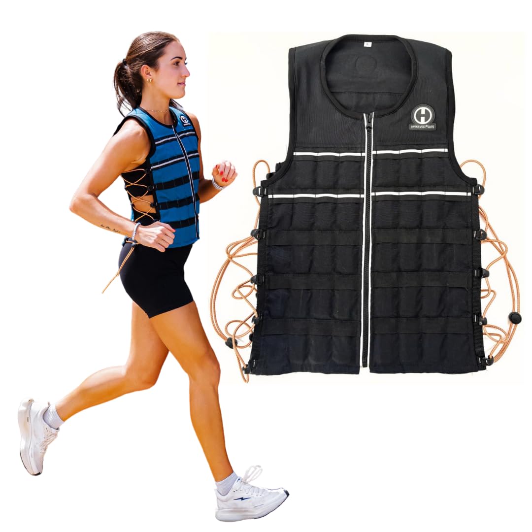 Hyperwear HyperVest ELITE Adjustable Weighted Vest for Women and Men — 20 lb Thin Steel Weights, Stretch CORDURA Fabric — Weight Vest for Walking, Running, Strength Training — Large Size, Jet Black