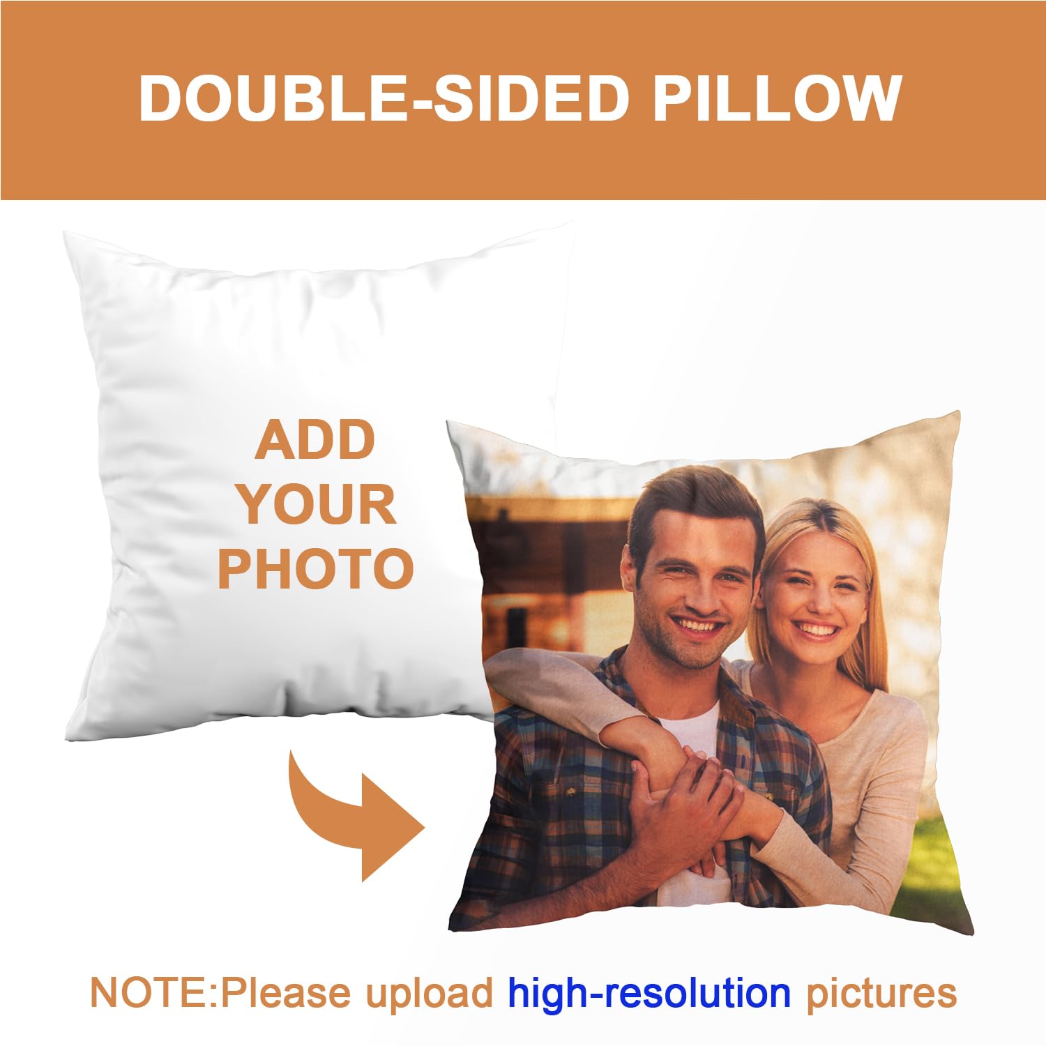 GagetElec Custom Pillows with Picture (20 Inch X 20 Inch Optional Pillow Insert) Personalized Couple PillowCover,Optional Two-Sides Design Printed,Custom Gifts for Couples,Mother,Father