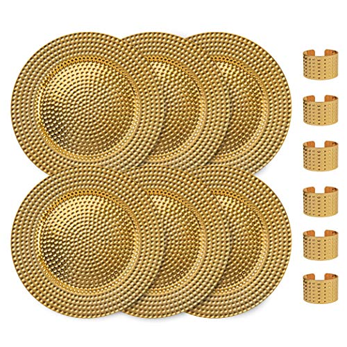 Home Collectives 13 Inch Round Elegant Serve ware Charger Plates with Matching Napkin Rings, Wedding, Dinner party, Event - Choose from our Variety of Styles and Quantities (6, Cracked Gold)