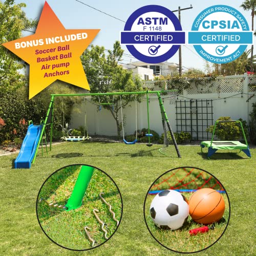 FITNESS REALITY KIDS ‘The Ultimate’ 8 Station Sports Series Metal Swing Set, Blue, One Size