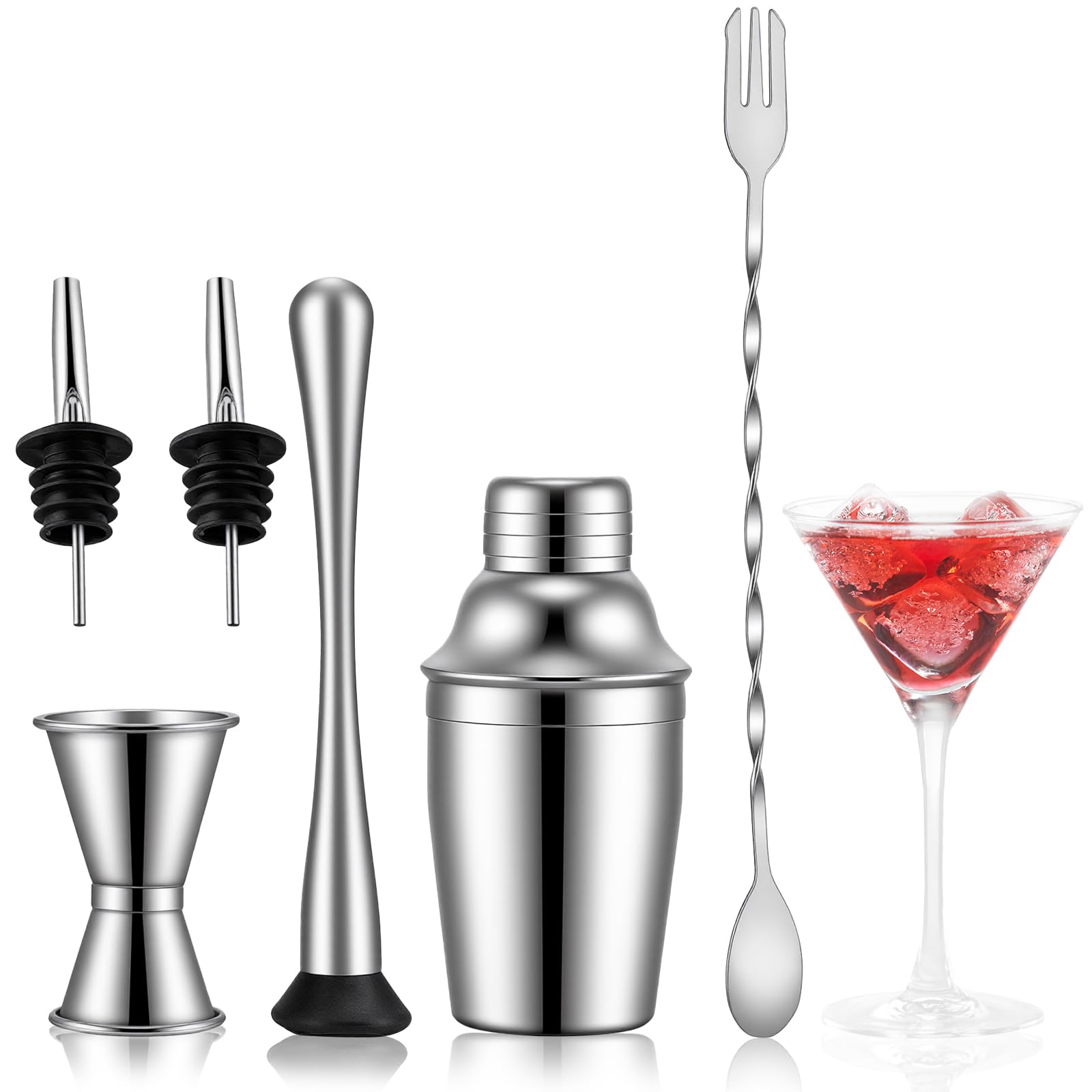 WELKOR 6 Piece 8oz Professional Cocktail Shaker Set with Built-in Strainer,Martini and Margarita Shaker for Home Bar, Boston Bartending Kit Gift for Beginners (250ml/8oz)