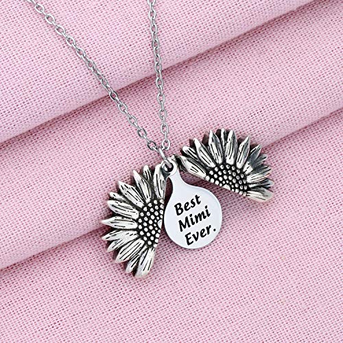 BEKECH Mimi Gift Best Mimi Ever Charm Sunflower Necklace Mimi Jewelry Mother’s Day Gift for Mimi Grandmother Nana Granny