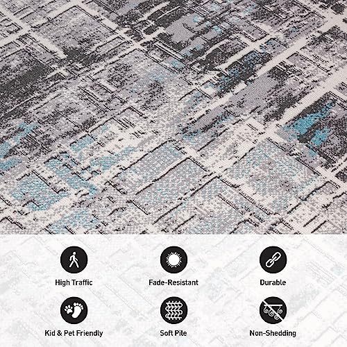 Rugshop Distressed Abstract Stain Resistant Soft Runner Rug 2' x 7' Blue