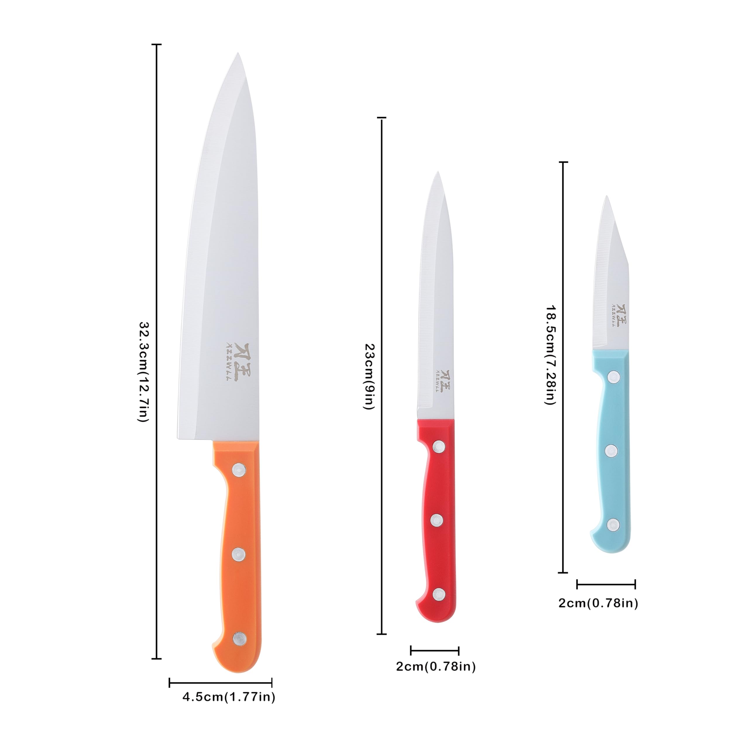 XZZWLL Kitchen Knife, 3 PCS Chef Knife Set with Sheaths, Chef Knife, Utility Knife and Paring Knife, Sharp Blade and Ergonomic Handle, Knives Set for Kitchen