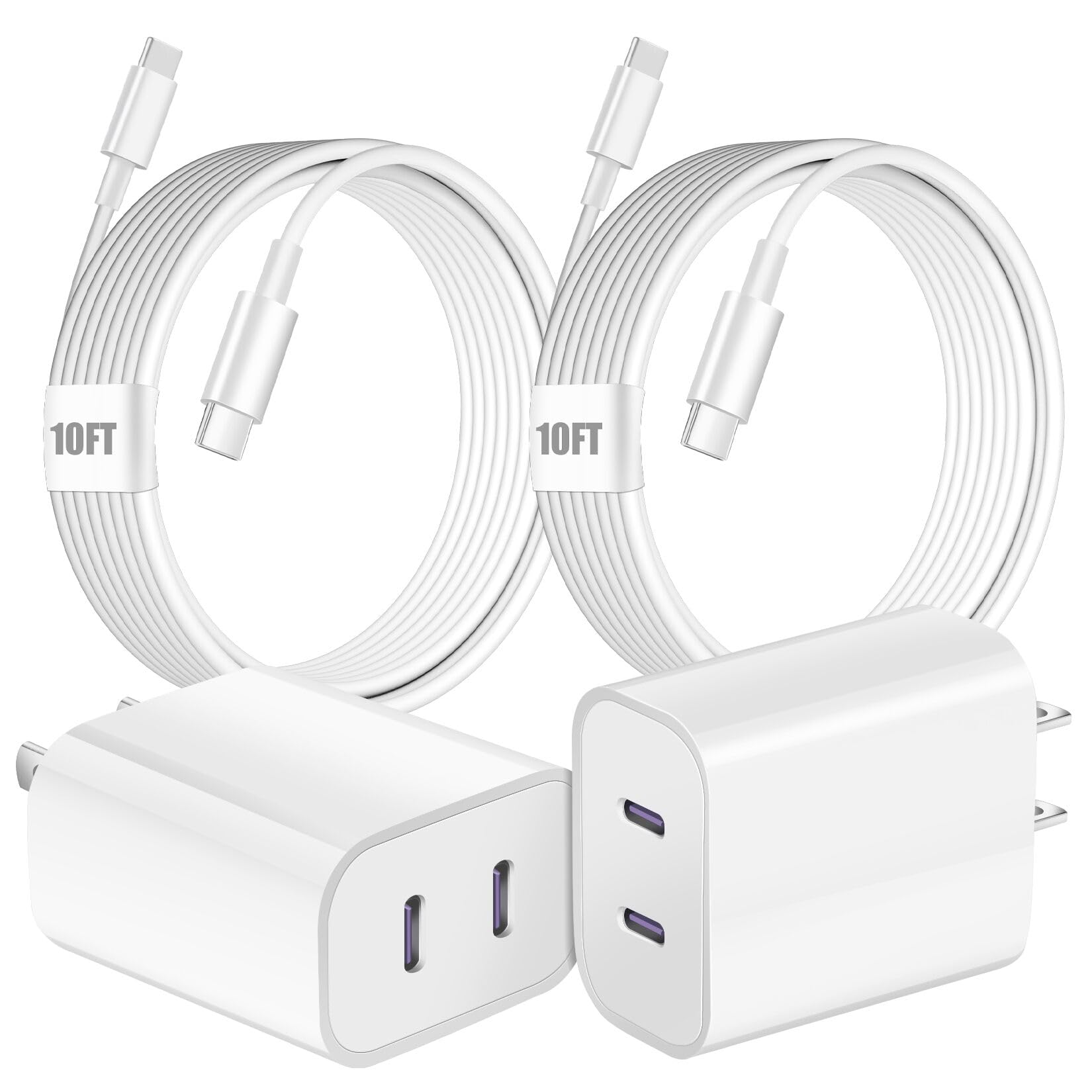 Dual Port USB C Charger for iPhone 15 Pro,Fast Double USB C iPhone 15 Wall Charger Block,2Pack Double USB C Charger Adapter,10FT Quick USB C to C Cable for iPhone 15/15Plus/15Pro/15ProMax,iPad Pro/Air