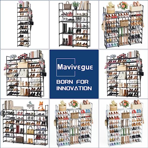 Mavivegue 10 Tiers Narrow Tall Shoe Rack,20-24 Pairs Metal Shoe and Boots Organizer Storage Shelf, Space Saving Skinny Shoe Stand,Free Standing Shoe Tower for Wall,Corner,Entryway, Closet,Bedroom