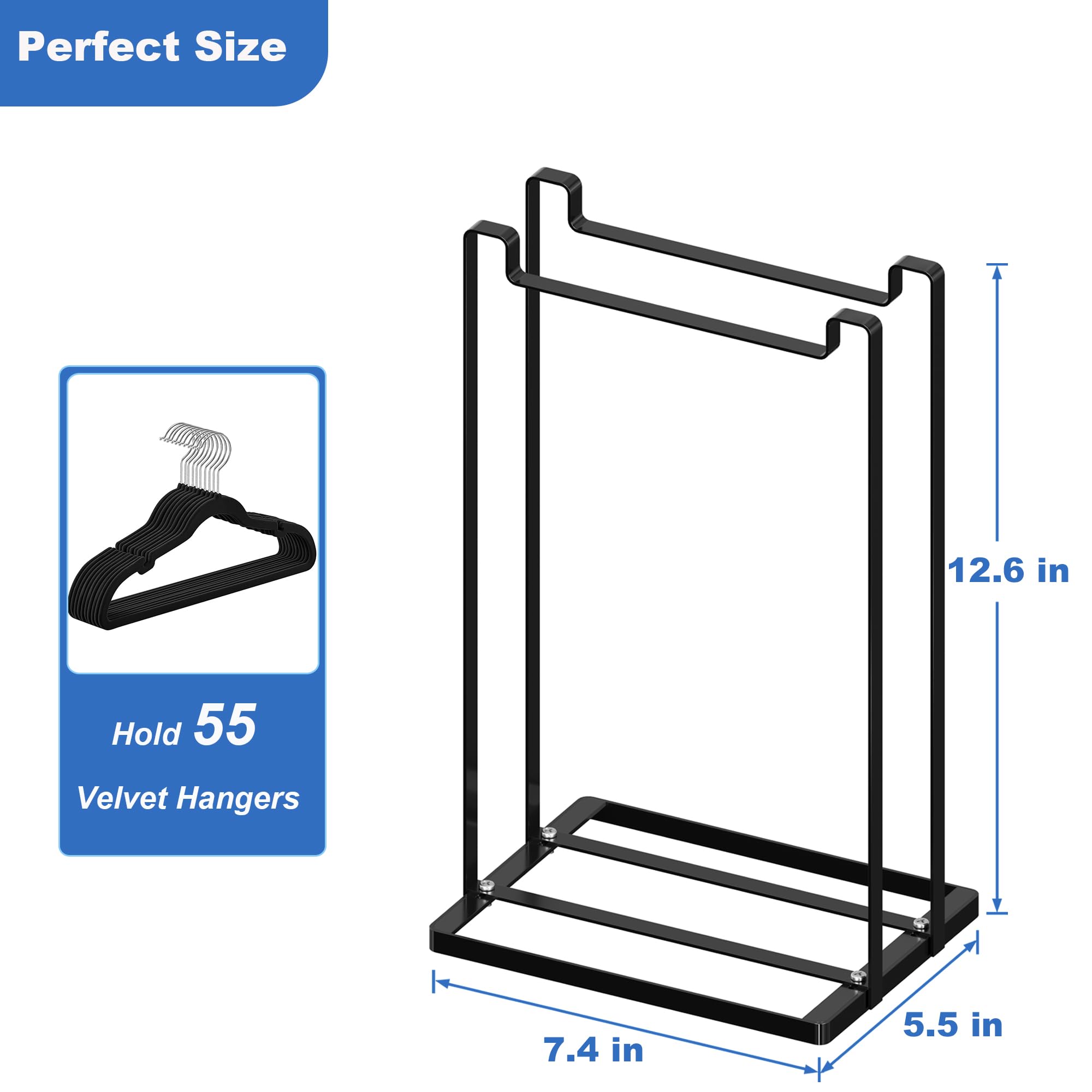 Thipoten Hanger Organizer, Adjustable metal Hanger Stacker for adults and children, Holding up to 55 velvet/wire/plastic hangers, Perfect Space Saver for Closet Laundry Room (Black)