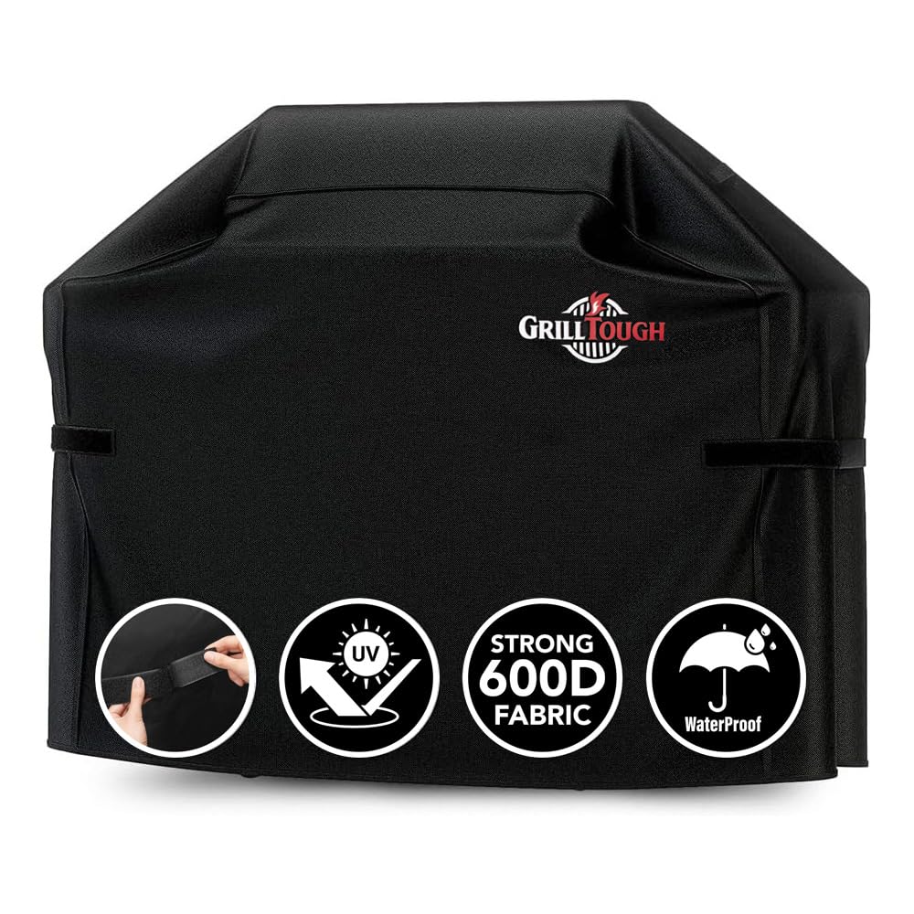 GrillTough Heavy Duty BBQ Grill Cover for Outdoor Grill, 60 Inch – Waterproof, Weather Resistant, UV & Fade Resistant with Adjustable Straps – Gas Grill Cover for Weber, Charbroil